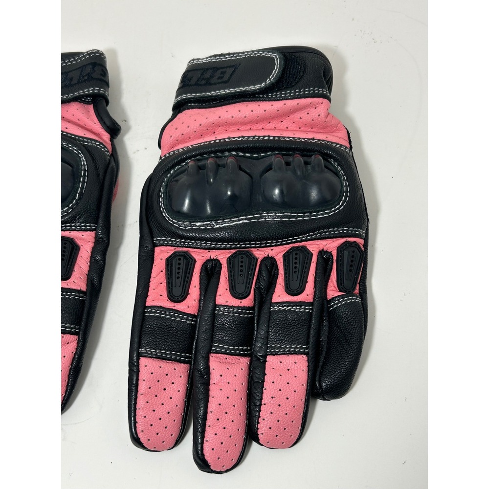 BILT Womens Motorcycle‎ Gloves Pink Black Leather Hard Knuckle Size Small - Picture 3 of 9